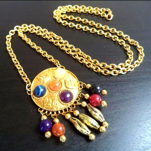 STUNNING VINTAGE ESTATE GOLD TONE DANGLE 35" NECKLACE - Picture 1 of 1